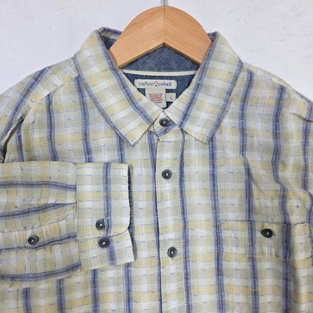 Carbon2Cobalt Button Down Shirt Mens Large Yellow Blue Plaid Long Sleeve 9028